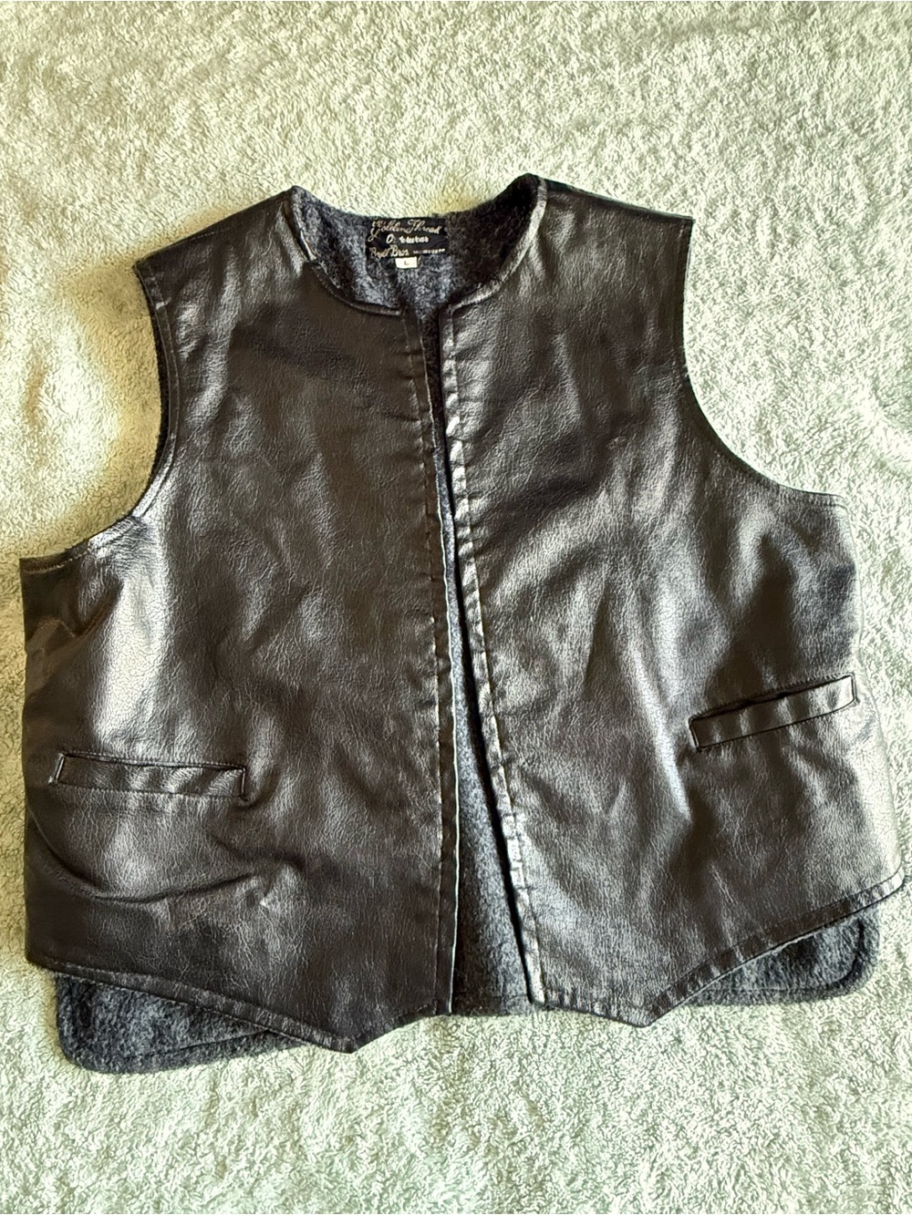 Golden Threads Black Leather Vest